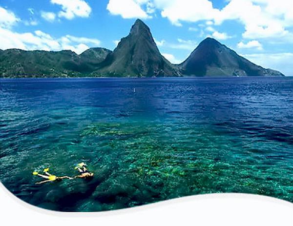 01 St Lucia Petons.jpg - This beautiful photo of Saint Lucia, under the care of Raja Pat Barrett, shows its famous Pitons mountains. A presentation was made in April 2008 in Saint Lucia to a group of 50 business leaders by speakers from the Caribbean, England, Ireland and USA that included Dr Alerik Arenandar, Tom Mullins, and Jay Marcus.
